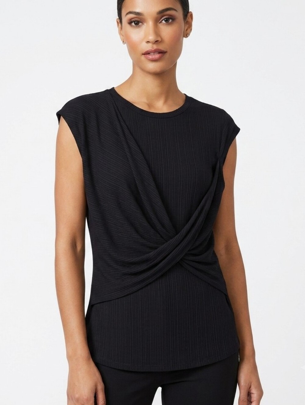 JOIE Twist Front Textured Cap Sleeve Top In Black Size Small